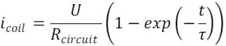 i_coil=U/R_circuit  (1-exp(-t/τ))